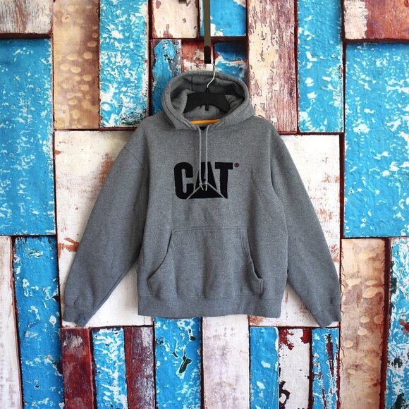 Men's CATERPILLAR Heavyweight Logo Hooded Regular Sweatshirt MEDIUM Gray - Picture 1 of 15